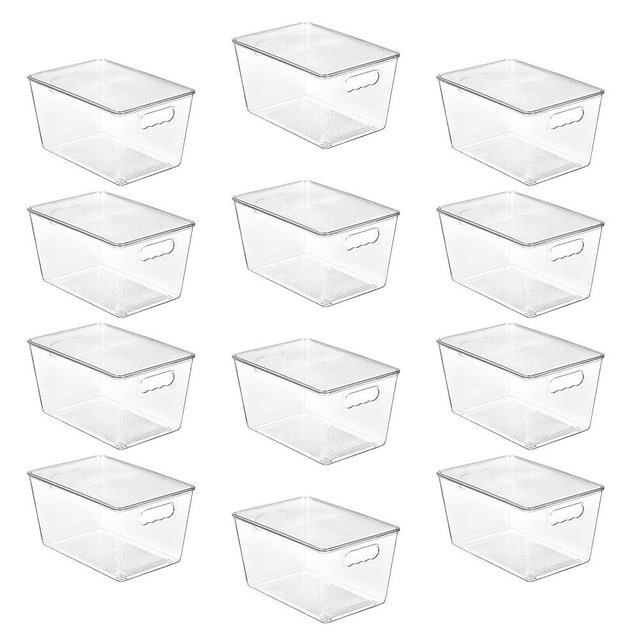 Vtopmart 12 Pack Clear Stackable Storage Bins with Lids, Large Plastic Containers with Handle for Pantry Organizer and Storage,Perfect for Bathroom,Cabinet,Kitchen,Fridge,Closet Organization