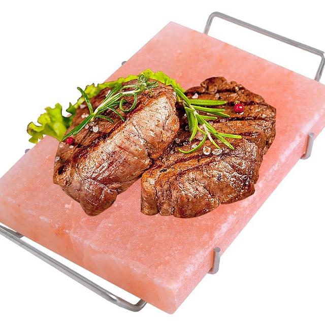 Spantik Professional Salt Block Set with Steel Tray 12" x 8" x 1.5" Himalayan Cooking Plate for Grilling, Cooking, Serving, 100% Pure Natural Food Grade Salt Stone Unique Gifts for Barbecue Smoker