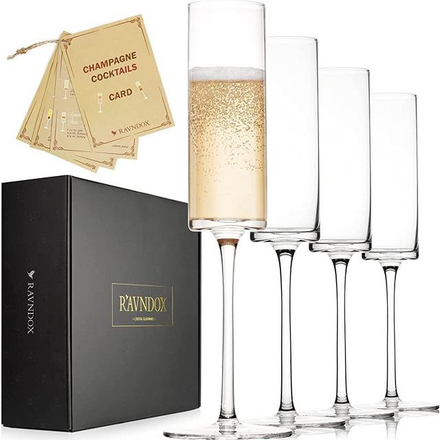 Champagne Flutes, Ravndox CG1, Crystal Champagne Glasses Set of 4, Lead-free Glasses, Exquisite Craftsmanship, Modern & Elegant for Women, Men, Home, Bar, Best Gift for Wedding, Anniversary, Christmas
