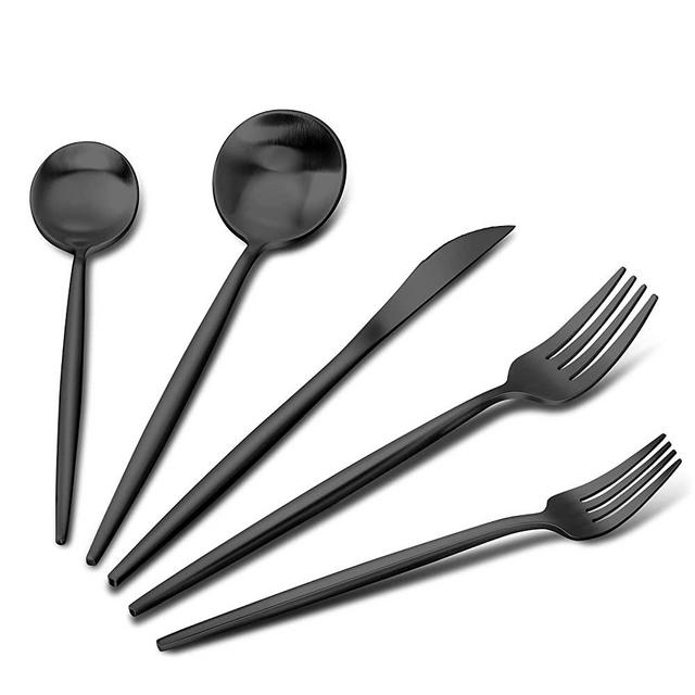 Matte Black Silverware Set, Satin Finish 20-Piece Stainless Steel Flatware Set, Tableware Cutlery Set Service for 4, Kitchen Utensil Set for Home and Restaurant, Dishwasher Safe Christmas Gift (Black)