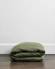 Olive Stripe 100% French Flax Linen Duvet Cover