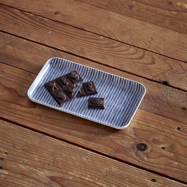 Linen Tray Small: Grey Thin White Stripe