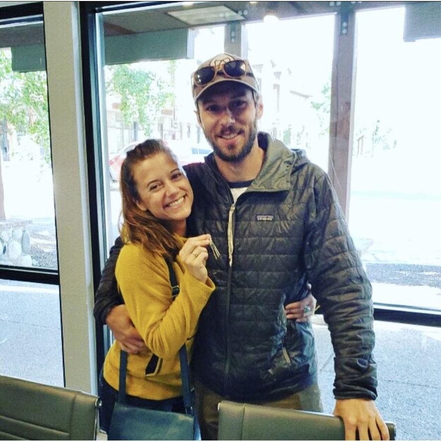 June 2019, holding the key to our first home we purchased together!