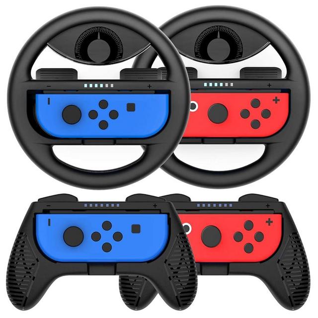 Grip for Switch Controller - 4 Pack Racing Steering Wheel Switch Controller Game Grip Handle Kit Fit for Switch Joycon Controllers (Black)