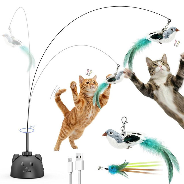 CATPICK Interactive Cat Toys for Indoor Cats Automatic Electric Flying Bird Feather Cat Toy - Best Kitten & Adult Cat Enrichment Toy Stick-on Hanging Electric Kitty Toys for Bored Cats