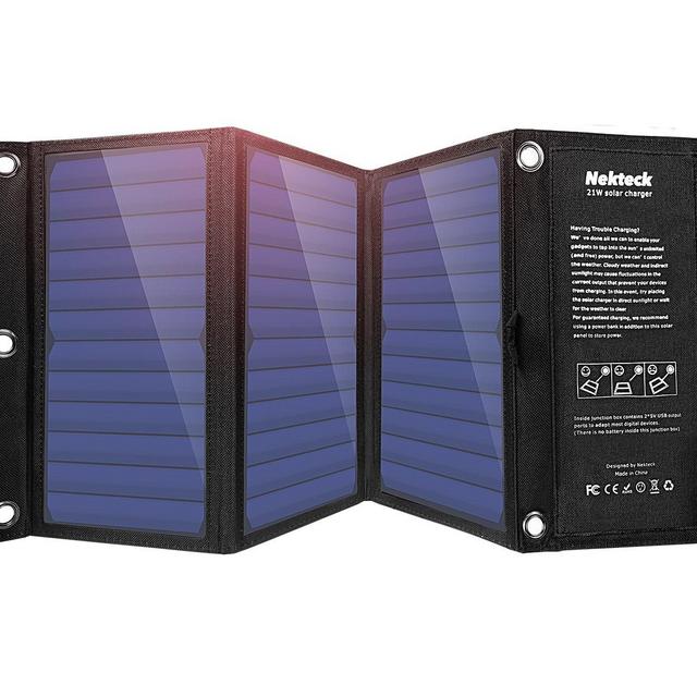 Nekteck 21W Solar Charger with 2-Port USB Charger Build with High efficiency Solar Panel Cell for iPhone 6s / 6 / Plus, SE, iPad, Galaxy S6/S7/ Edge/ Plus, Nexus 5X/6P, any USB devices, and more