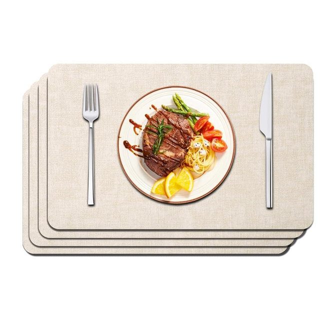 Maxpearl Faux Leather Placemats Set of 4 - Waterproof - Wipe Clean - Heat Resistant - Anti Slip Dining Table Place Mats, Suitable for Indoor & Outdoor Use, 17’’×12’’, Beige