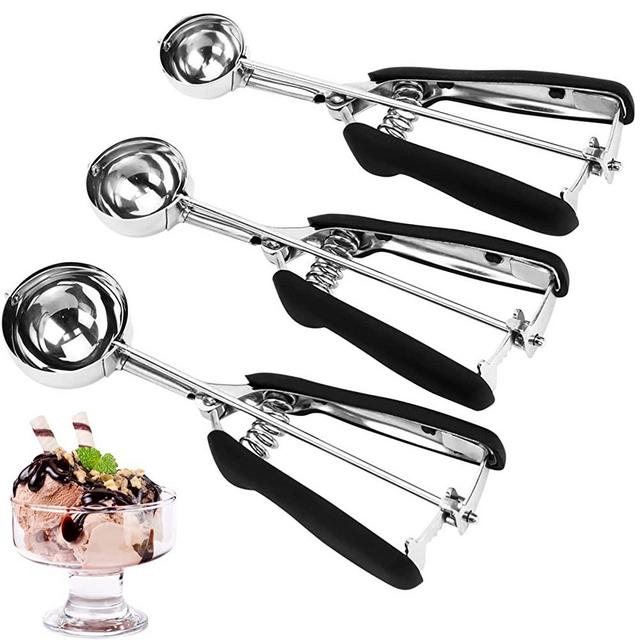 Cookie Scoop Set, 3Pcs Ice Cream Scoop, Cookie Scoops for Baking Set of 3, 18/8 Stainless Steel Cookie Scooper for Baking, Ice Cream Scooper with Trigger Release, Cookie Dough Scoop with Non-slip Grip