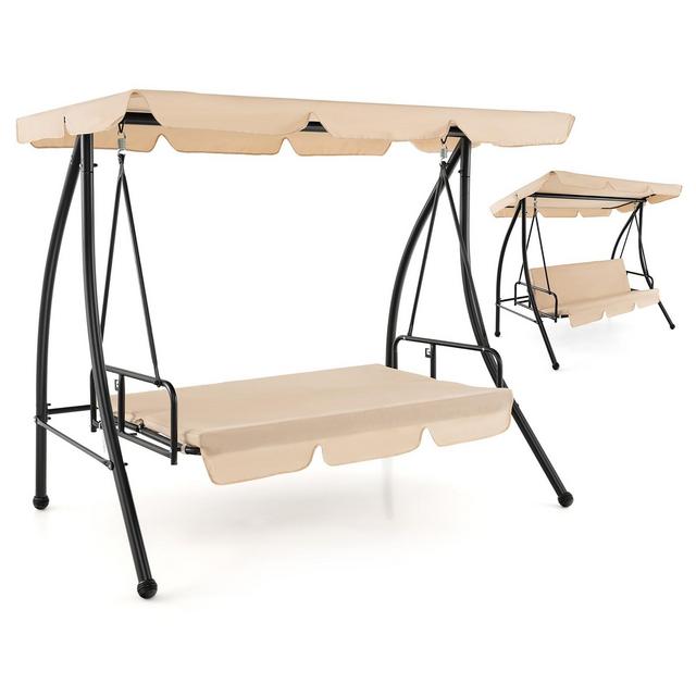 Costway Outdoor Swing Chair Glider Patio Hammock Converting Flatbed w/ Adjustable Canopy