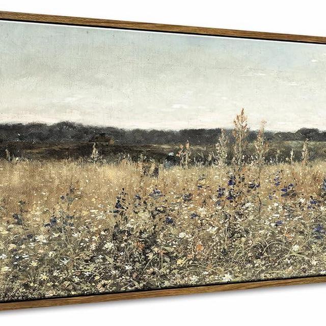 DJSYLIFE Framed Wall Art Decoration, Vintage Wildflower Field Canvas Wall Art, Classical Flowers Landscape Painting Prints, Farmhouse Cottagecore Living Room Decor, Modern Home Bedroom Decor 20"x40"