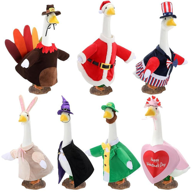 Arrowbash 7 Sets Seasonal Goose Outfits, Witch Santa Turkey Bunny Independence Valentine St. Patrick Festivals Lawn Goose Clothing for 23'' Goose Garden Patio Yard Porch Outdoor Decorations