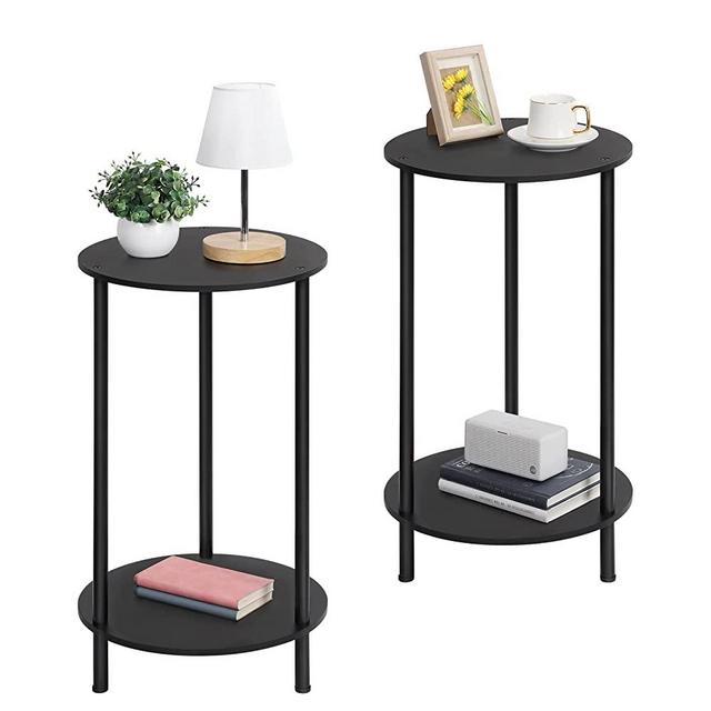 Small Round Side Table for Living Room, 2 Tiers Farmhouse End Tables Living Room Set Of 2, Accent Tables For Small Spaces，Night Stands for Bedrooms, Coffee Tables With Storage Shelf, Easy Assembly