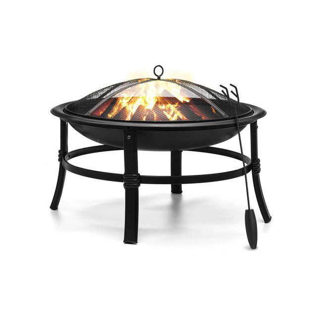 SINGLYFIRE 26 Inch Fire Pit Stainless Steel Round Outdoor Wood Burning Fire Bowl Black