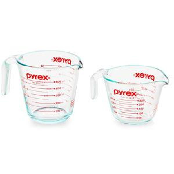 Pyrex 2 Piece Glass Measuring Cup Set, Includes 1-Cup, and 2-Cup Tempered Glass Liquid Measuring Cups, Dishwasher, Freezer, Microwave, and Preheated Oven Safe, Essential Kitchen Tools