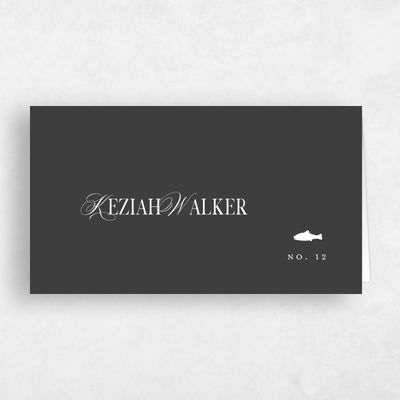 Dark Charcoal, Black Wedding Place Card - Jalen Fish
