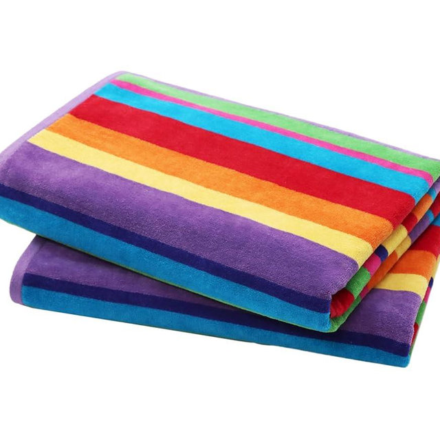 COTTON CRAFT Oversized Beach Towel - 2 Pack Summer of Siam Towel Set - 100% Cotton Pool Picnic Bath Towel - Terry Jacquard Velour 450 GSM Plush Super Soft Absorbent Luxury - 35x70 - Multi Color Stripe