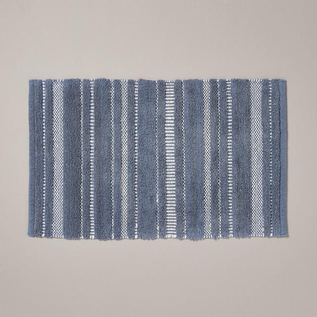 20"x32" Chunky Stripe Bath Rug Blue/Cream - Hearth & Hand™ with Magnolia