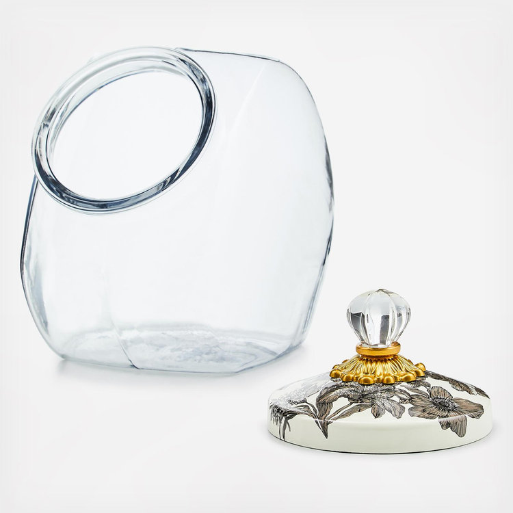 MacKenzie-Childs, Glass Cookie Jar with Sterling English Garden