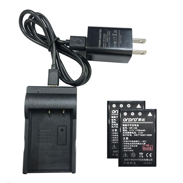 Battery and Charger for ORDRO HDR-AC3 Camcorder, Included 2 NP-120 1700mAh Lithium Batteries, Compatible with ORDRO AC3 / AC5 / AZ50/AZ30 / V12 / V7plus Digital Video Camera