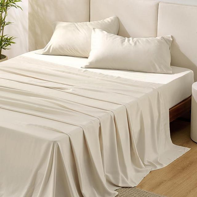 Bedsure Cooling Sheets Set, Rayon Made from Bamboo, Full Size Sheet Sets, Deep Pocket Up to 16", Hotel Luxury Silky Soft Breathable Bedding Sheets & Pillowcases, Whitecap Gray