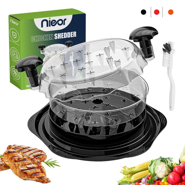 Chicken Shredder Tool Twist Large Black, 10” BPA-Free Meat Shredder for Chicken Breast Pork Beef, Manual Food Shredder with Brush, Anti-Slip, Ergonomic Handle, Fast Shredding for Kitchen & Meal Prep