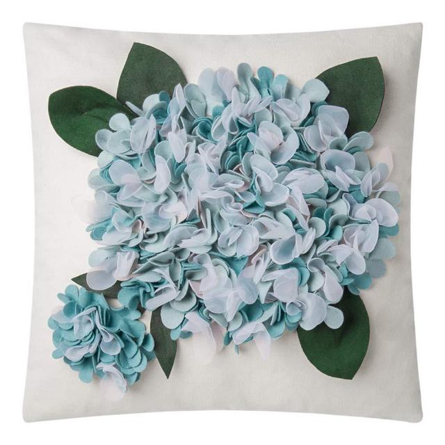 JWH 3D Hydrangeas Flower Accent Pillow Case Cotton Canvas Cushion Cover Decorative Pillowcase Handmade Sham Home Bed Living Room Sofa Decor Sheet Girl Gift 18 x 18 Inch Blue