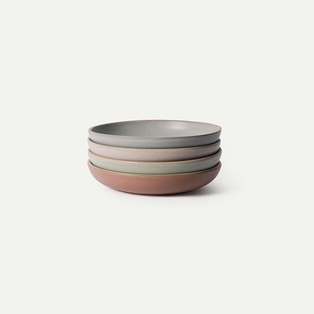 MORA Medium Dishes Set of 4, 30oz Ceramic Pottery Pasta Plate/Wide Bowls - Microwave, Oven and Dishwasher Safe - Harvest