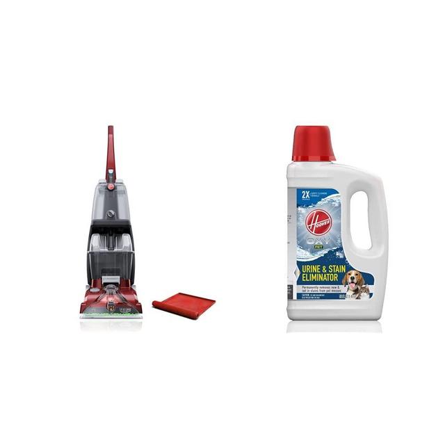 Hoover Power Scrub Deluxe Carpet Cleaner with Storage Mat, FH50150B and Hoover Oxy Pet Urine Stain Eliminator Carpet Cleaning Shampoo, Concentrated Machine Cleaner Solution, 50oz, AH31955, White