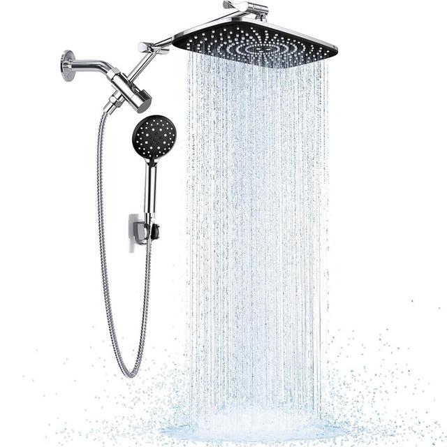 Veken 11.8 Inch Rain Shower Head with 6 Modes Handheld Water Spray,Wide Showerhead Combo with Extension Arm-housewarming gifts,1.8gpm Dual Shower with Anti-Clog Nozzles,Silver Chrome
