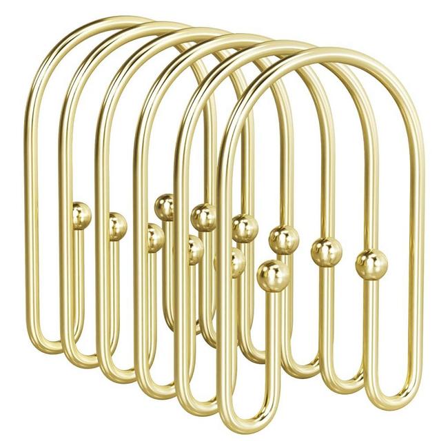 AmazerBath Shower Curtain Hooks, Gold Shower Curtain Hooks Rust Proof, Non-Slip Simple Double Hook Shower Curtain Hooks for Shower Curtain, Sturdy Shower Curtain Rings, 12Pcs