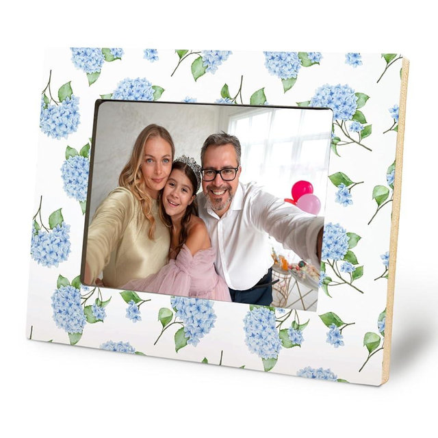 ZOFGUO Blue Hydrangea 5x7 Picture Frame, Grandmillennial Home Decor, Chinoiserie Floral Photo Frame, Rustic Farmhouse Flower Picture Frames for Desk Tabletop or Wall Display