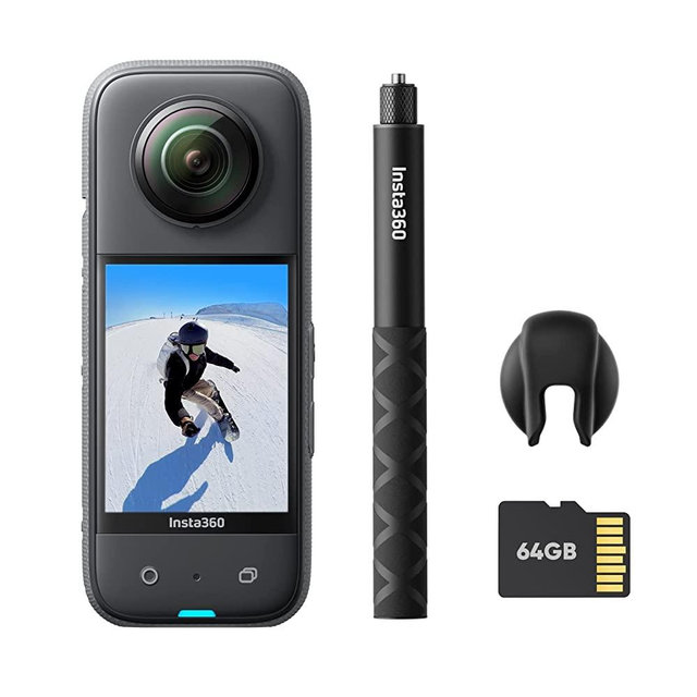 insta360 X3 - Waterproof 360 Action Camera with 1/2" 48MP Sensors, 5.7K 360 Active HDR Video, 72MP 360 Photo, 4K Single-Lens, 60fps Me Mode, Stabilization, 2.29" Touchscreen, AI Editing, Live Stream