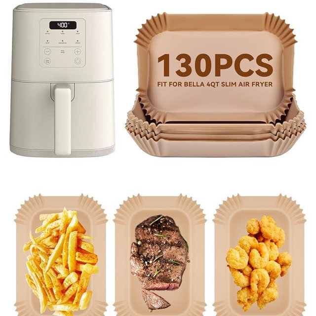 130PCs Air Fryer Paper Liners for bella 4Qt Slim Air Fryer(3.3lb Capacity), Rectangular Airfryer Disposable Parchment Paper Liner, Non-Stick Food-grade Air-Fryer Accessories Rectangle Free of Bleach