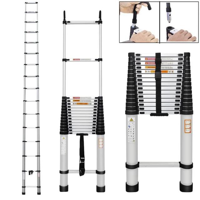 Telescoping Ladder Aluminum Extension Ladder with Roof Hooks 20FT Portable Telescopic Ladder Collapsible Ladder for RV 2 Detachable Hooks Folding Attic Ladder for Home Outdoor 330lb Capacity