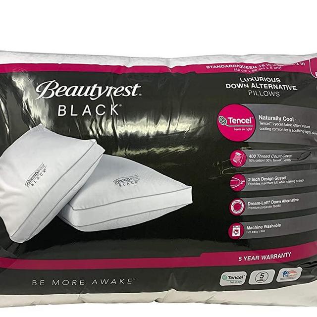 BeautyRest Black Luxurious Down Alternative Pillows 400 Thread Jumbo - 2 Pack