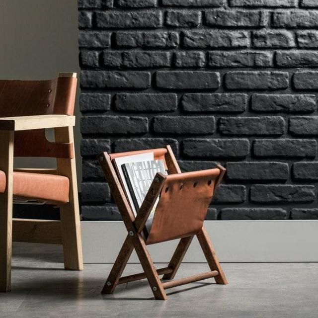 Magazine and Newspaper Holder, Wooden and Leather