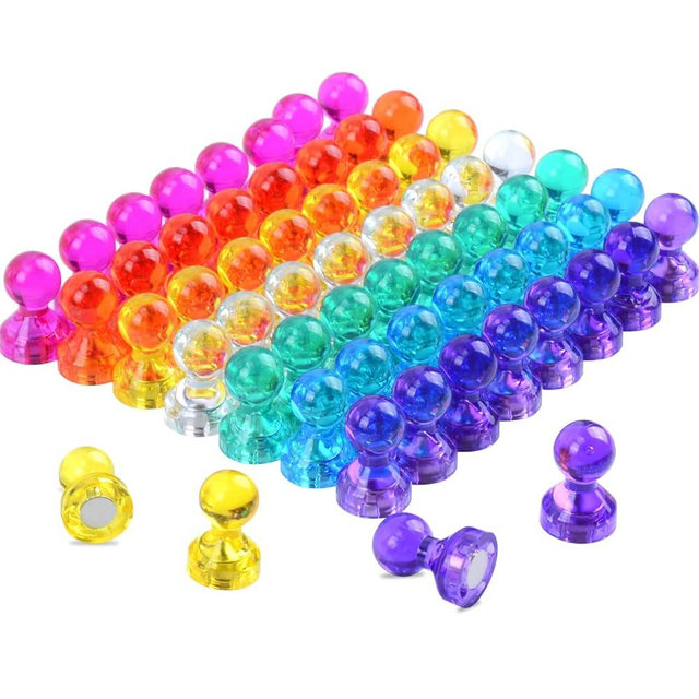 60Pcs Push Pin Magnets, Small Strong Refrigerator Magnets for Whiteboard, Funny Cute Decorative Fridge Magnet, for Locker School Classroom Calendar Kitchen Office Dry Erase Board Map Magnetic Push Pin