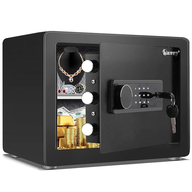 Kavey 0.8 Cub Safe Box, Fireproof Safe with Backlit Touch Screen Keypad and Dual Alarm System, Money Safe Fireproof With Mute Function and LED Light, Small Safe for Money Document Valuable