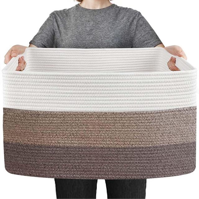 MEGASKET Extra Large Blanket Storage Basket, 23.6" x 15.7" x 14.1" Rectangle Woven Cotton Rope Basket, Blanket Basket Holder for Living Room, Wicker Storage Basket for Pillows, Blankets Organizer Bins