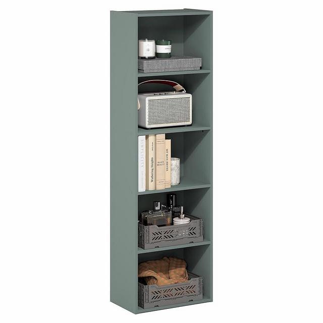 Furinno LUDER Book Shelf, 5-Tier Bookshelf, Bookcase with Open Shelves, 9.4 x 15.8 x 52, Easy Assembly, for Living Room, Bedroom, Home Office, Sage Green