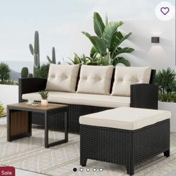 3-Piece All-Weather PE Wicker Patio Conversation Set Modular Outdoor Sectional Sofa, Patio Furniture sets with Cushions for Small Patios, Balcony & Poolside