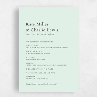 Mint, Green Wedding Program - Morrison