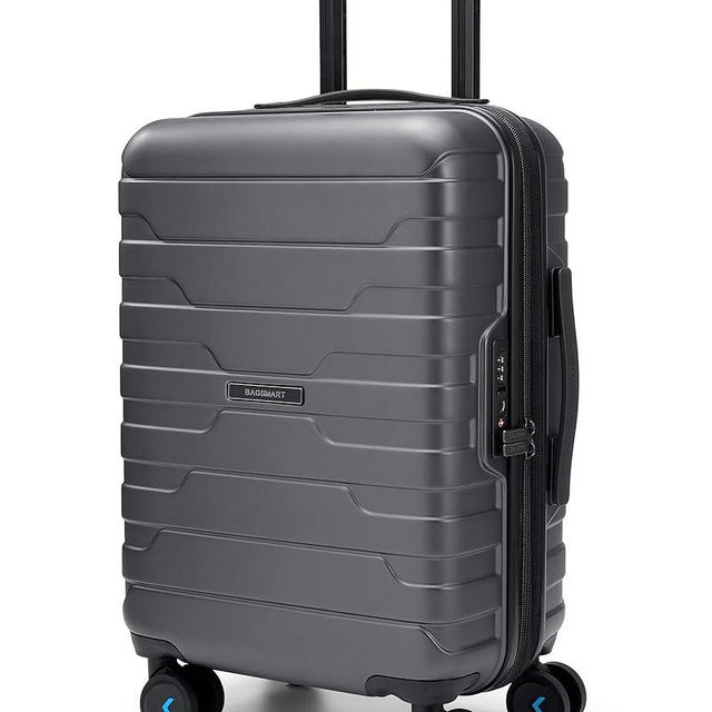 BAGSMART Carry On Luggage 22x14x9 Airline Approved with TSA Lock,20 Inch Lightweight Luggage with Spinner Wheels,100% PC Hard Shell Carry On Suitcases for Men Women,Silver Gray