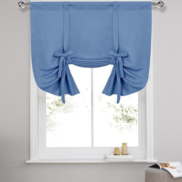 DWCN Blackout Curtains-Tie Up Shade for Window Thermal Insulated Room Darkening Rod Pocket Curtains for Kitchen, Haze Blue, W42 X L45 Inches, 1 Panel