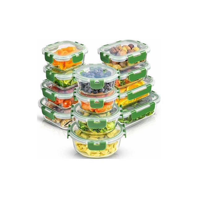 JoyFul by JoyJolt 24 Piece Glass Food Storage Containers with Leakproof Lids Set - Green