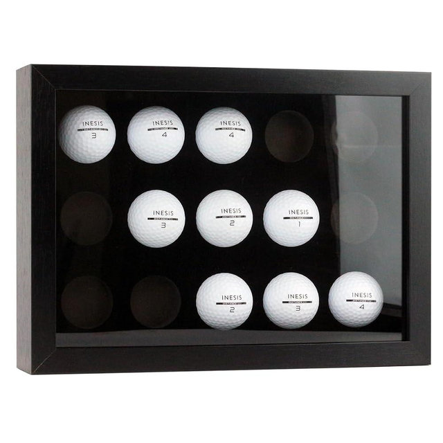 Bivitre Golf Balls Display Case for 15 Balls, Wooden Case with Acrylic Dust UV Cover, Wall Mount and Freestanding Shadow Box for Glofball Collector Memorabilia Autograph Balls