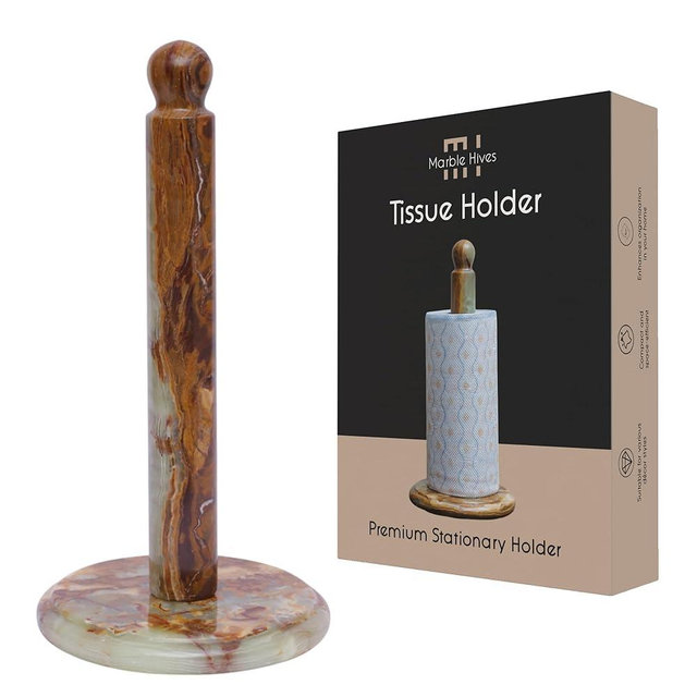 Marble Kitchen Paper Towel Rack Holder Handmade Paper Roll Holder with Stand Non-Slip - Wrapping Paper Holder for Kitchen Countertop, Cabinet & Bathrooms - Hand Towel Rack Standup Holder (Onyx Green)
