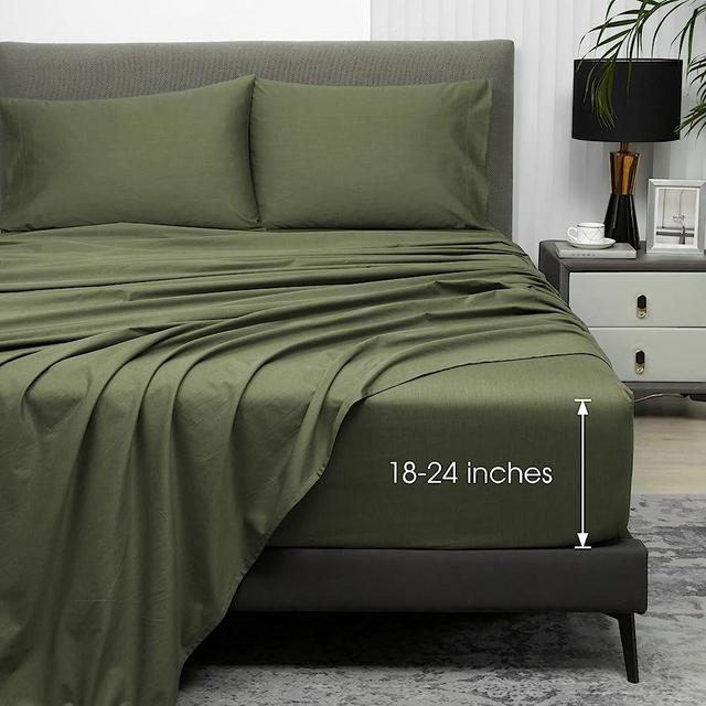 HYPREST Green Extra Deep Pocket Queen Sheet Sets Fits 18"-24" in Deep Mattress -100% Cotton Sheets 400 TC, Hotel Luxury Soft Breahtable No Slipping Bed Sheets