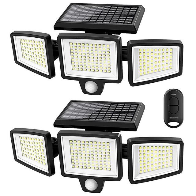 Solar Outdoor Lights ,Tuffenough 2500LM 210 LED Security Lights with Remote Control,3 Heads Motion Sensor Lights, IP65 Waterproof,270° Wide Angle Flood Wall Lights with 3 Modes(2 Packs)