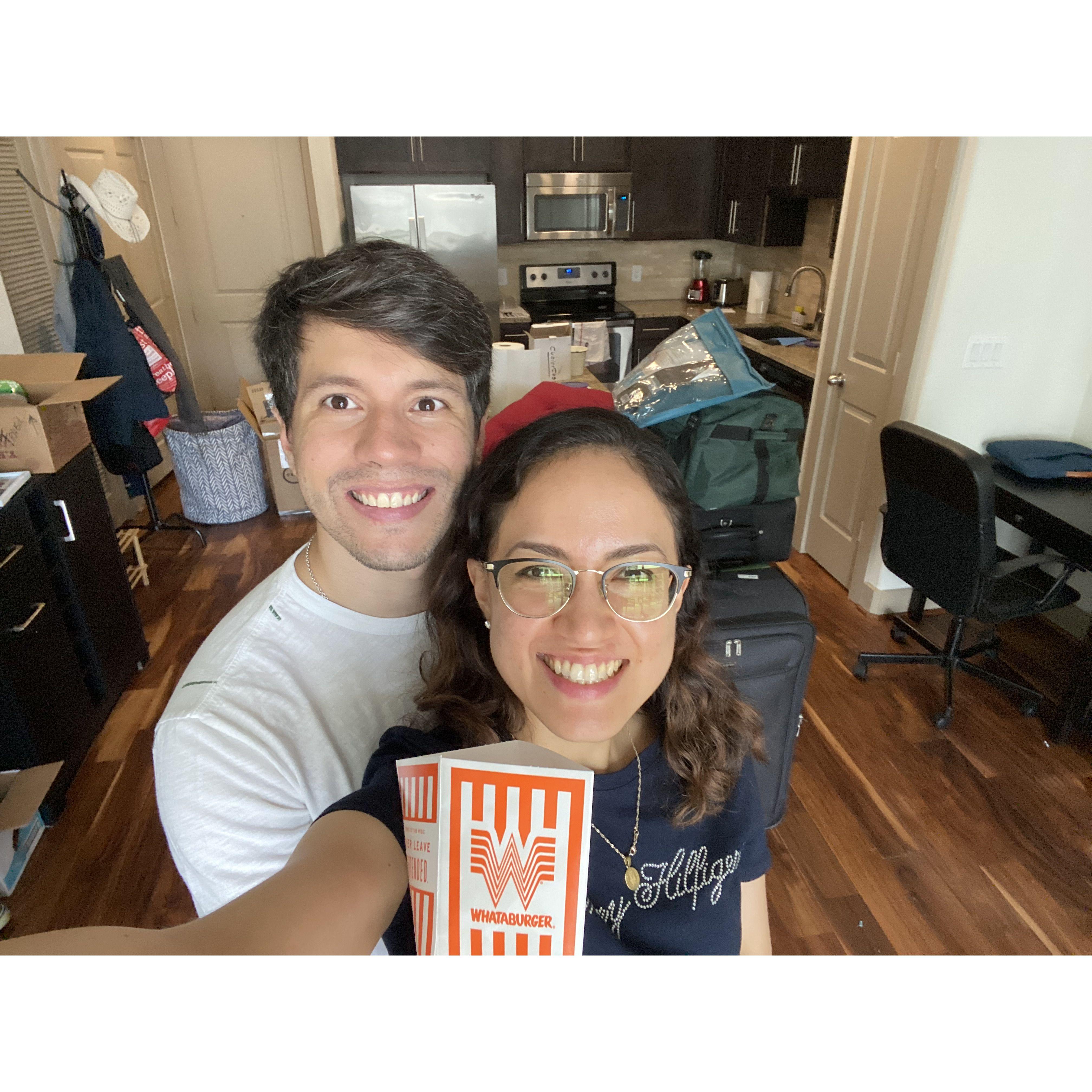 Houston, Texas -  Moving to start Felix's Stroke Fellowship. Trying Whataburger for the first time!